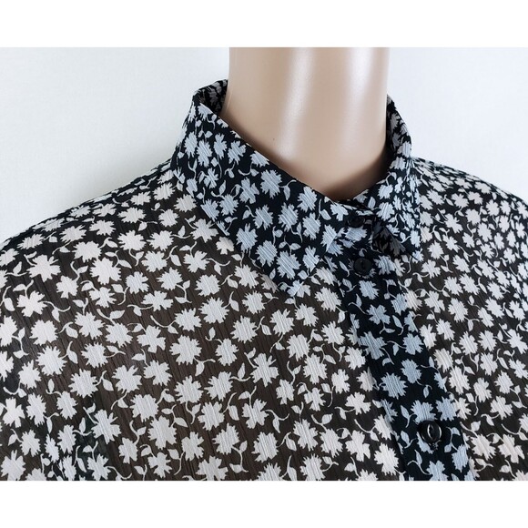 H&M Womens 6 Button-Up Shirt Sheer Tunic Ruffles Floral Long Sleeve Oversized - Picture 7 of 11